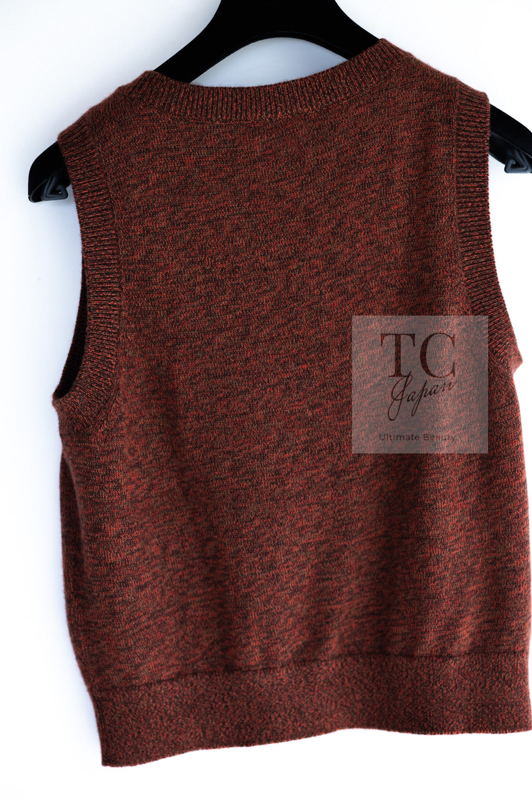 CHANEL 24PF Brown Sequin Vase Motif Cashmere Knit Vest Sweater 36 38 シャネル ブラウン スパンコール 花瓶 モチーフ ニット ベスト カシミヤ100% セーター 即発
