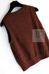 CHANEL 24PF Brown Sequin Vase Motif Cashmere Knit Vest Sweater 36 38 シャネル ブラウン スパンコール 花瓶 モチーフ ニット ベスト カシミヤ100% セーター 即発