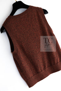 CHANEL 24PF Brown Sequin Vase Motif Cashmere Knit Vest Sweater 36 38 シャネル ブラウン スパンコール 花瓶 モチーフ ニット ベスト カシミヤ100% セーター 即発