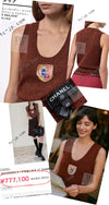 CHANEL 24PF Brown Sequin Vase Motif Cashmere Knit Vest Sweater 36 38 シャネル ブラウン スパンコール 花瓶 モチーフ ニット ベスト カシミヤ100% セーター 即発