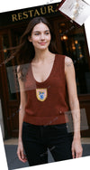CHANEL 24PF Brown Sequin Vase Motif Cashmere Knit Vest Sweater 36 38 シャネル ブラウン スパンコール 花瓶 モチーフ ニット ベスト カシミヤ100% セーター 即発