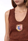 CHANEL 24PF Brown Sequin Vase Motif Cashmere Knit Vest Sweater 36 38 シャネル ブラウン スパンコール 花瓶 モチーフ ニット ベスト カシミヤ100% セーター 即発
