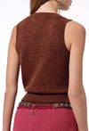 CHANEL 24PF Brown Sequin Vase Motif Cashmere Knit Vest Sweater 36 38 シャネル ブラウン スパンコール 花瓶 モチーフ ニット ベスト カシミヤ100% セーター 即発