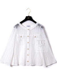 CHANEL 15S White Flower Lace Cotton Tops Blouse Jacket 38 シャネル ホワイト アイボリー フラワー レース トップス ブラウス ジャケット 即発