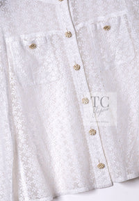CHANEL 15S White Flower Lace Cotton Tops Blouse Jacket 38 シャネル ホワイト アイボリー フラワー レース トップス ブラウス ジャケット 即発