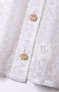 CHANEL 15S White Flower Lace Cotton Tops Blouse Jacket 38 シャネル ホワイト アイボリー フラワー レース トップス ブラウス ジャケット 即発