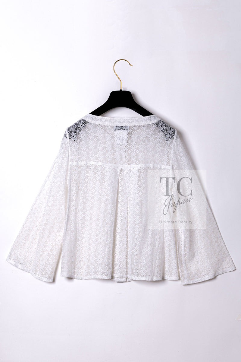 CHANEL 15S White Flower Lace Cotton Tops Blouse Jacket 38 シャネル ホワイト アイボリー フラワー レース トップス ブラウス ジャケット 即発