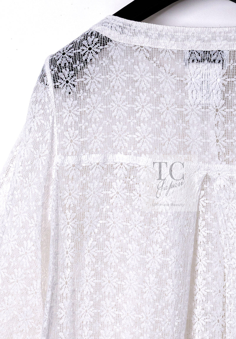 CHANEL 15S White Flower Lace Cotton Tops Blouse Jacket 38 シャネル ホワイト アイボリー フラワー レース トップス ブラウス ジャケット 即発