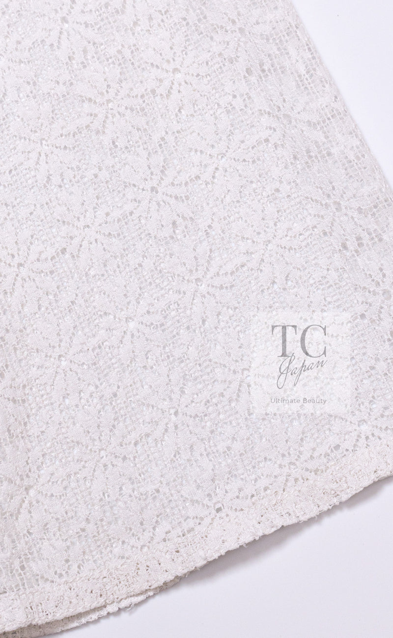 CHANEL 15S White Flower Lace Cotton Tops Blouse Jacket 38 シャネル ホワイト アイボリー フラワー レース トップス ブラウス ジャケット 即発
