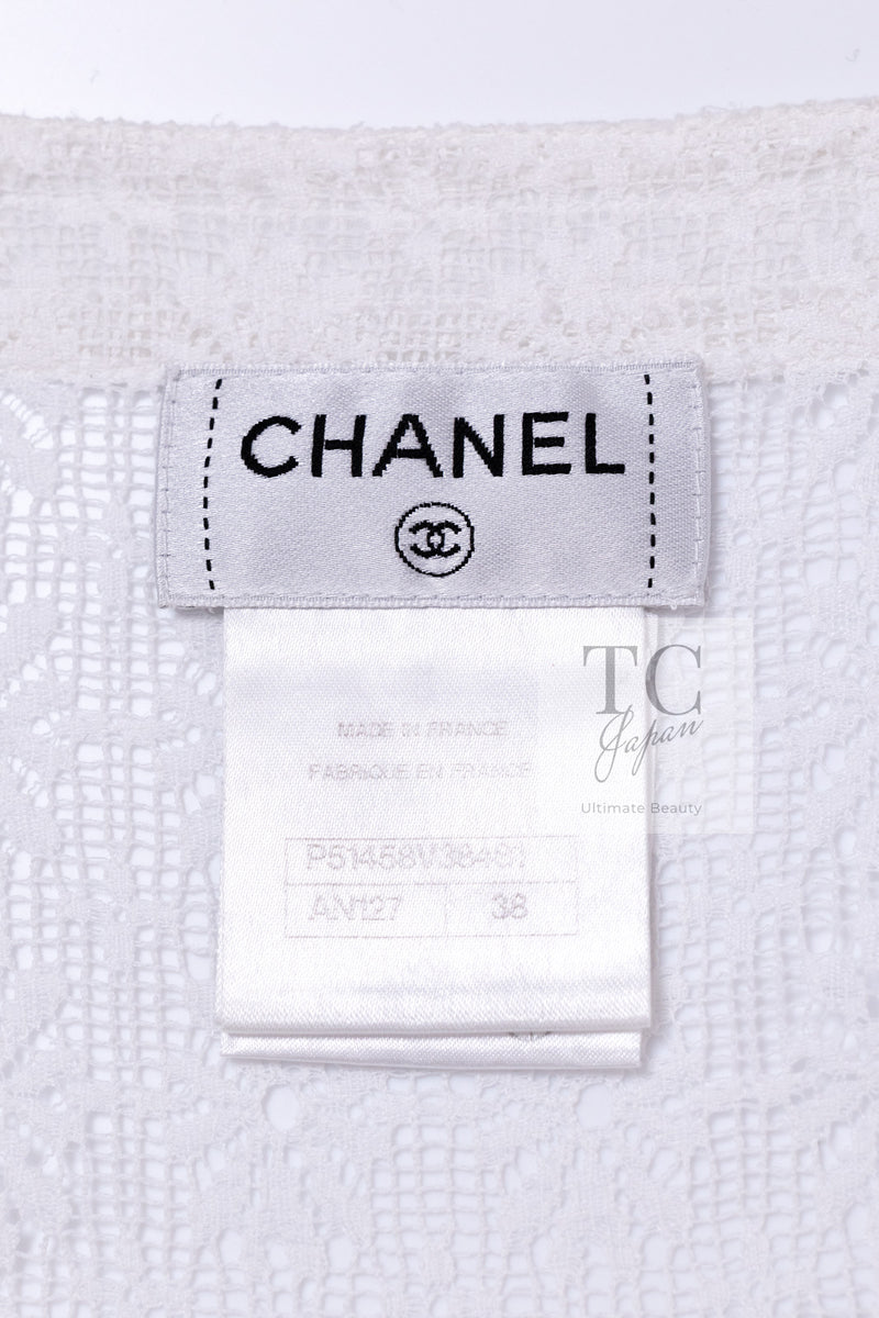 CHANEL 15S White Flower Lace Cotton Tops Blouse Jacket 38 シャネル ホワイト アイボリー フラワー レース トップス ブラウス ジャケット 即発