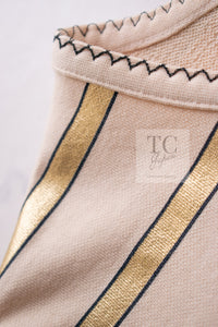 CHANEL 18C Beige Gold Striped Cotton T-shirt Tops 34 シャネル ベージュ ゴールド ボーダー コットン Tシャツ トップス 即発