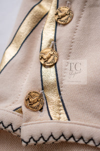 CHANEL 18C Beige Gold Striped Cotton T-shirt Tops 34 シャネル ベージュ ゴールド ボーダー コットン Tシャツ トップス 即発
