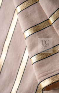 CHANEL 18C Beige Gold Striped Cotton T-shirt Tops 34 シャネル ベージュ ゴールド ボーダー コットン Tシャツ トップス 即発