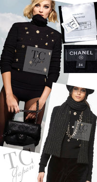 CHANEL 18PA Black Cashemre Silk Wool CC 5 Logo Lion Tops Sweater 34 36 シャネル ブラック カシミヤ シルク ウール CC 5 ライオン ロゴ 装飾 トップス セーター 即発