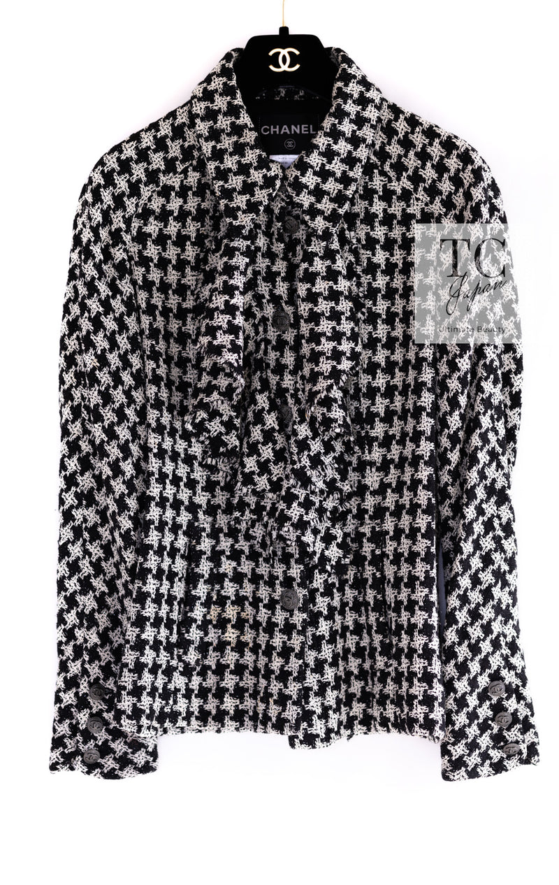 CHANEL 09S Black Ivory Metallic Silk Cardigan Blouse Jacket 38 シャネル ブラック アイボリー メタリック シルク カーディガン ブラウス ジャケット 即発