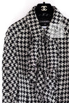 CHANEL 09S Black Ivory Metallic Silk Cardigan Blouse Jacket 38 シャネル ブラック アイボリー メタリック シルク カーディガン ブラウス ジャケット 即発