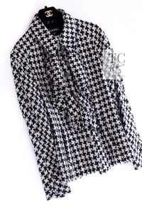 CHANEL 09S Black Ivory Metallic Silk Cardigan Blouse Jacket 38 シャネル ブラック アイボリー メタリック シルク カーディガン ブラウス ジャケット 即発