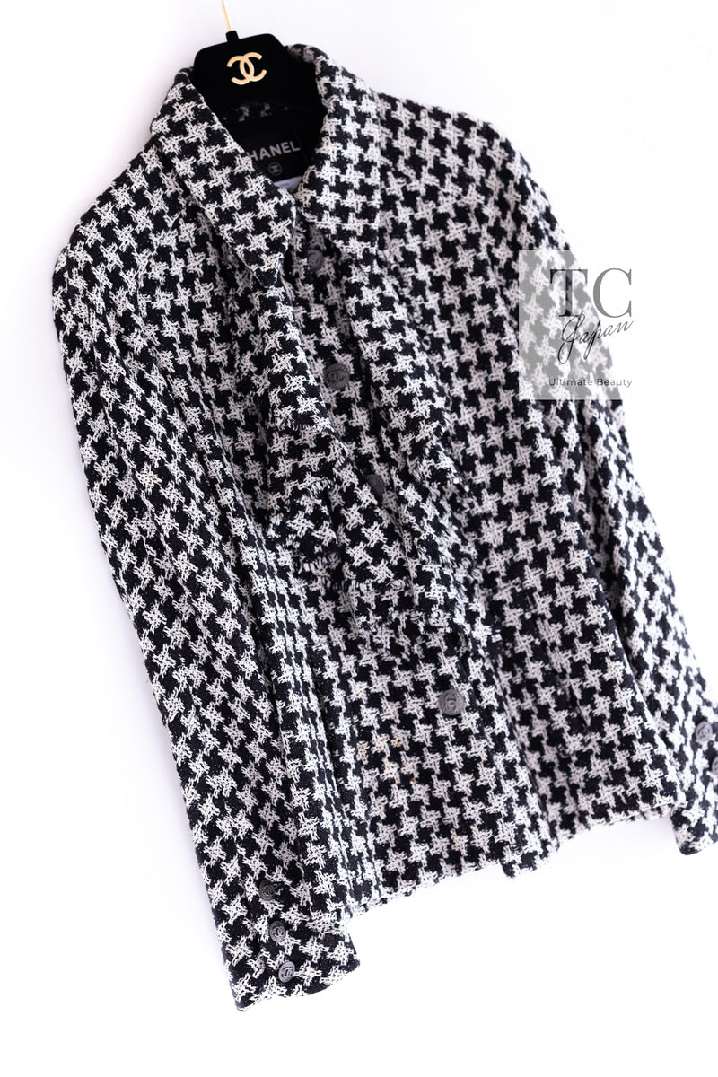 CHANEL 09S Black Ivory Metallic Silk Cardigan Blouse Jacket 38 シャネル ブラック アイボリー メタリック シルク カーディガン ブラウス ジャケット 即発