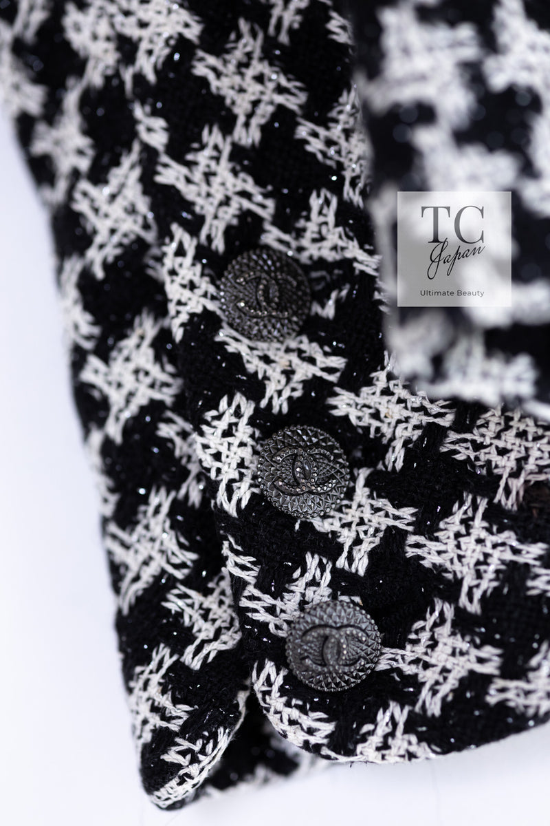 CHANEL 09S Black Ivory Metallic Silk Cardigan Blouse Jacket 38 シャネル ブラック アイボリー メタリック シルク カーディガン ブラウス ジャケット 即発