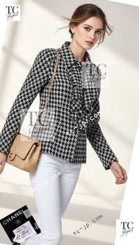 CHANEL 09S Black Ivory Metallic Silk Cardigan Blouse Jacket 34 36 シャネル ブラック アイボリー メタリック シルク カーディガン ブラウス ジャケット 即発 - TC JAPAN