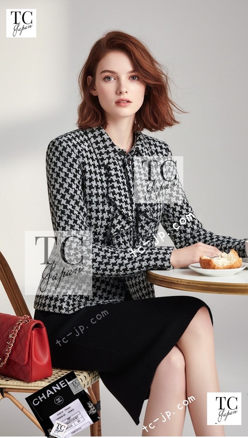 CHANEL 09S Black Ivory Metallic Silk Cardigan Blouse Jacket 34 36 シャネル ブラック アイボリー メタリック シルク カーディガン ブラウス ジャケット 即発 - TC JAPAN