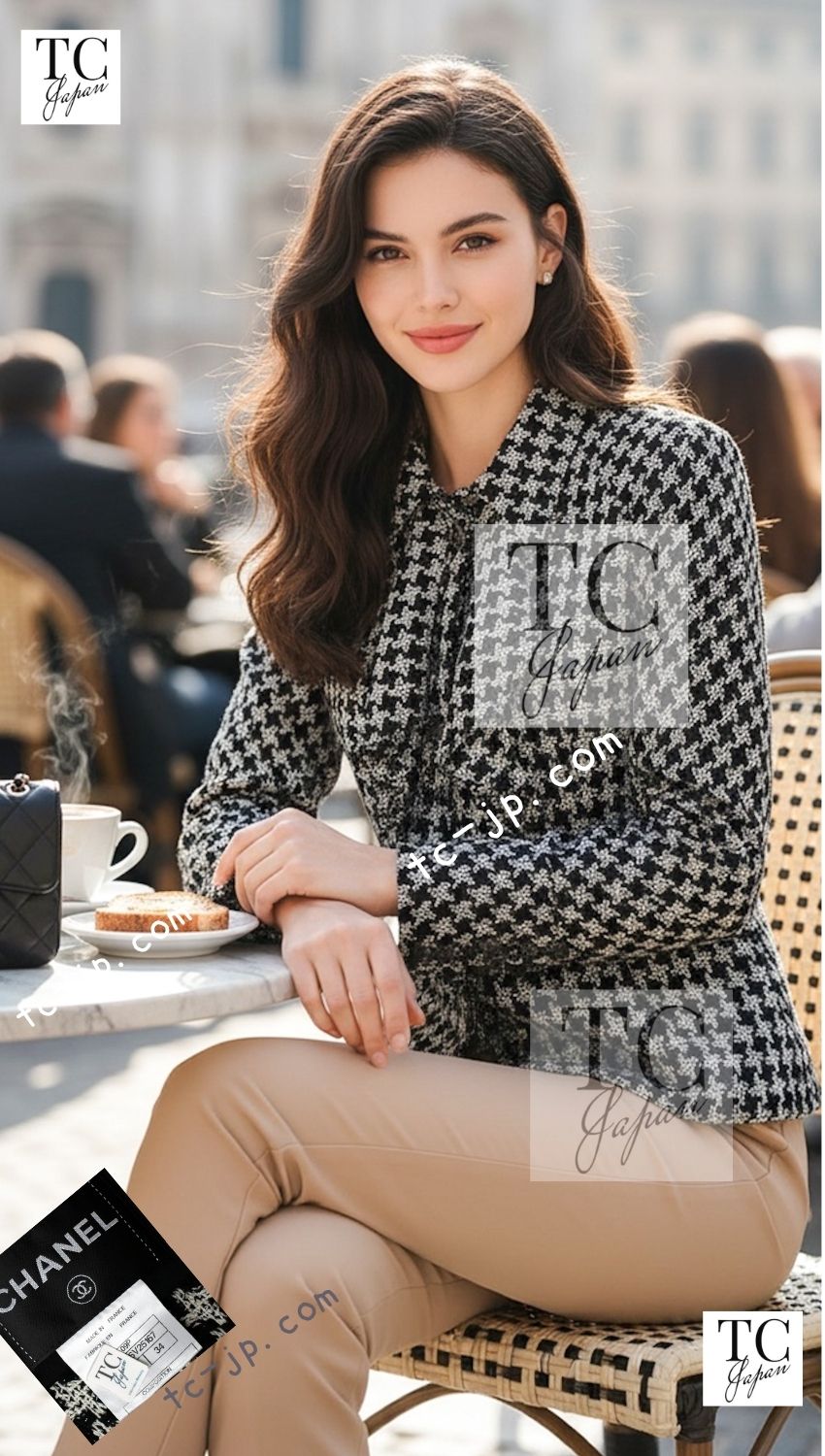CHANEL 09S Black Ivory Metallic Silk Cardigan Blouse Jacket 34 36 シャネル ブラック アイボリー メタリック シルク カーディガン ブラウス ジャケット 即発