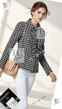 CHANEL 09S Black Ivory Metallic Silk Cardigan Blouse Jacket 34 36 シャネル ブラック アイボリー メタリック シルク カーディガン ブラウス ジャケット 即発