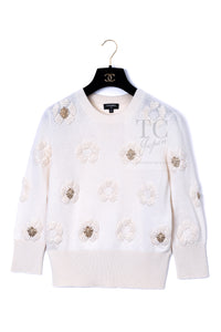 CHANEL 17PS Ivory Cashmere 100% Lion Embellished Knit Sweater 34 シャネル アイボリー カシミヤ ライオン 装飾 ニット トップス セーター 即発