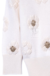 CHANEL 17PS Ivory Cashmere 100% Lion Embellished Knit Sweater 34 シャネル アイボリー カシミヤ ライオン 装飾 ニット トップス セーター 即発