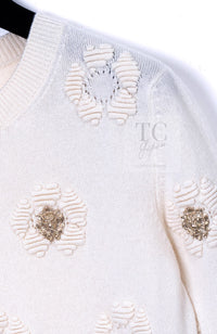 CHANEL 17PS Ivory Cashmere 100% Lion Embellished Knit Sweater 34 シャネル アイボリー カシミヤ ライオン 装飾 ニット トップス セーター 即発
