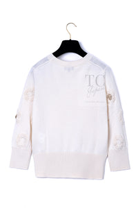 CHANEL 17PS Ivory Cashmere 100% Lion Embellished Knit Sweater 34 シャネル アイボリー カシミヤ ライオン 装飾 ニット トップス セーター 即発