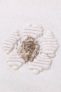 CHANEL 17PS Ivory Cashmere 100% Lion Embellished Knit Sweater 34 シャネル アイボリー カシミヤ ライオン 装飾 ニット トップス セーター 即発