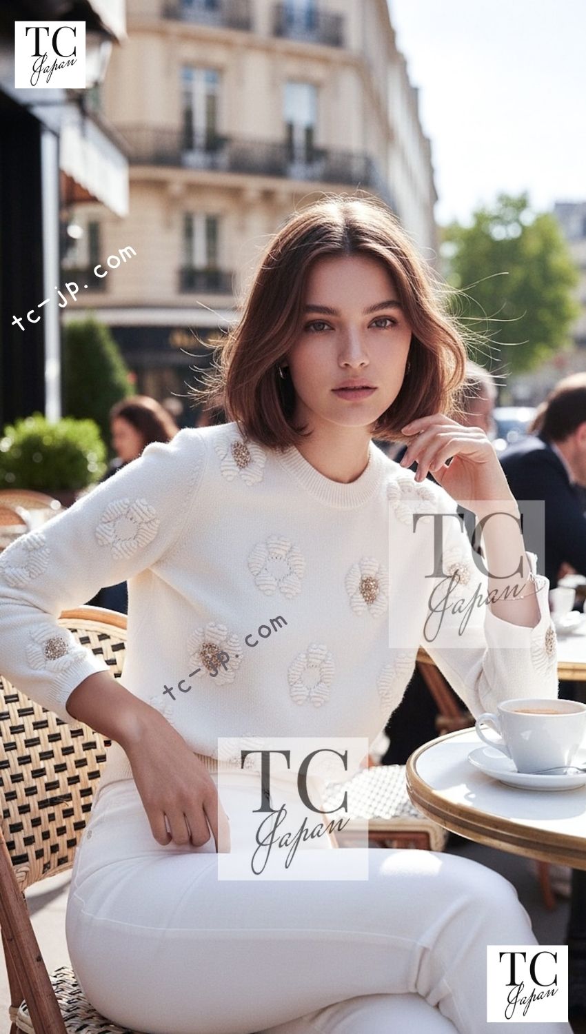 CHANEL 17PS Ivory Cashmere 100% Lion Embellished Knit Sweater 34 シャネル アイボリー カシミヤ ライオン 装飾 ニット トップス セーター 即発