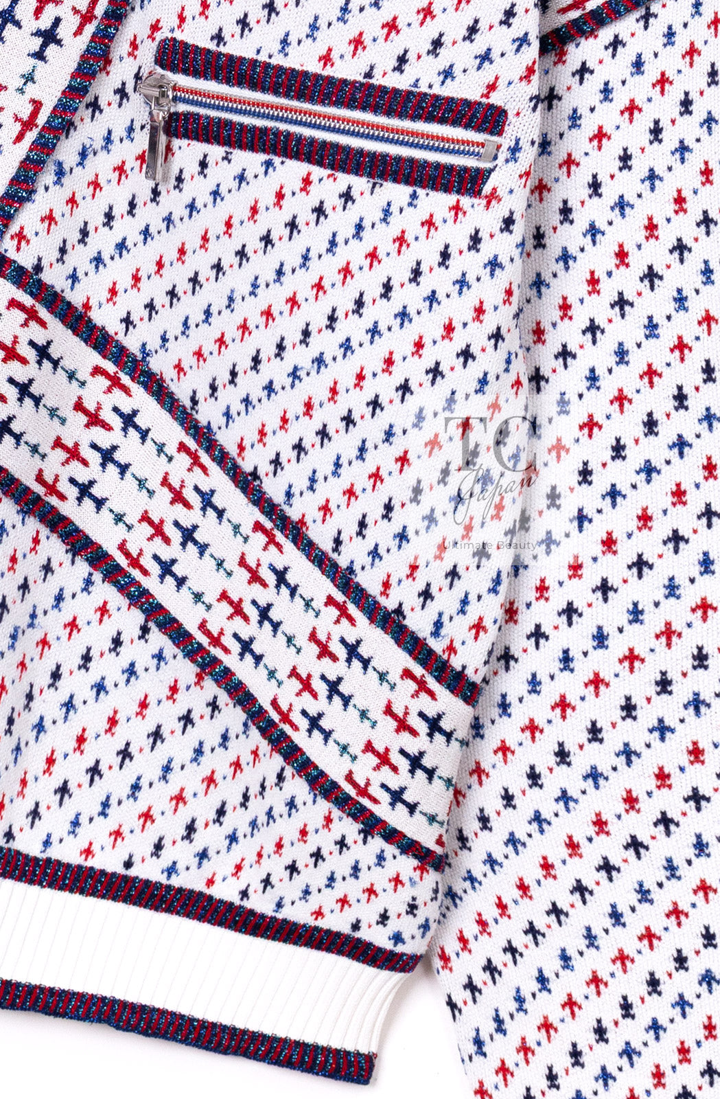 CHANEL 16S White Red Blue Tricolor Airplane Tops Sweater 38 シャネル ホワイト レッド ブルー 飛行機 ニット セーター トレーナー 即発