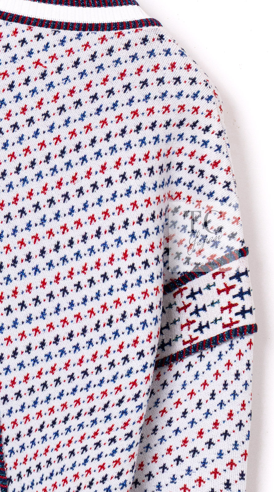 CHANEL 16S White Red Blue Tricolor Airplane Tops Sweater 38 シャネル ホワイト レッド ブルー 飛行機 ニット セーター トレーナー 即発