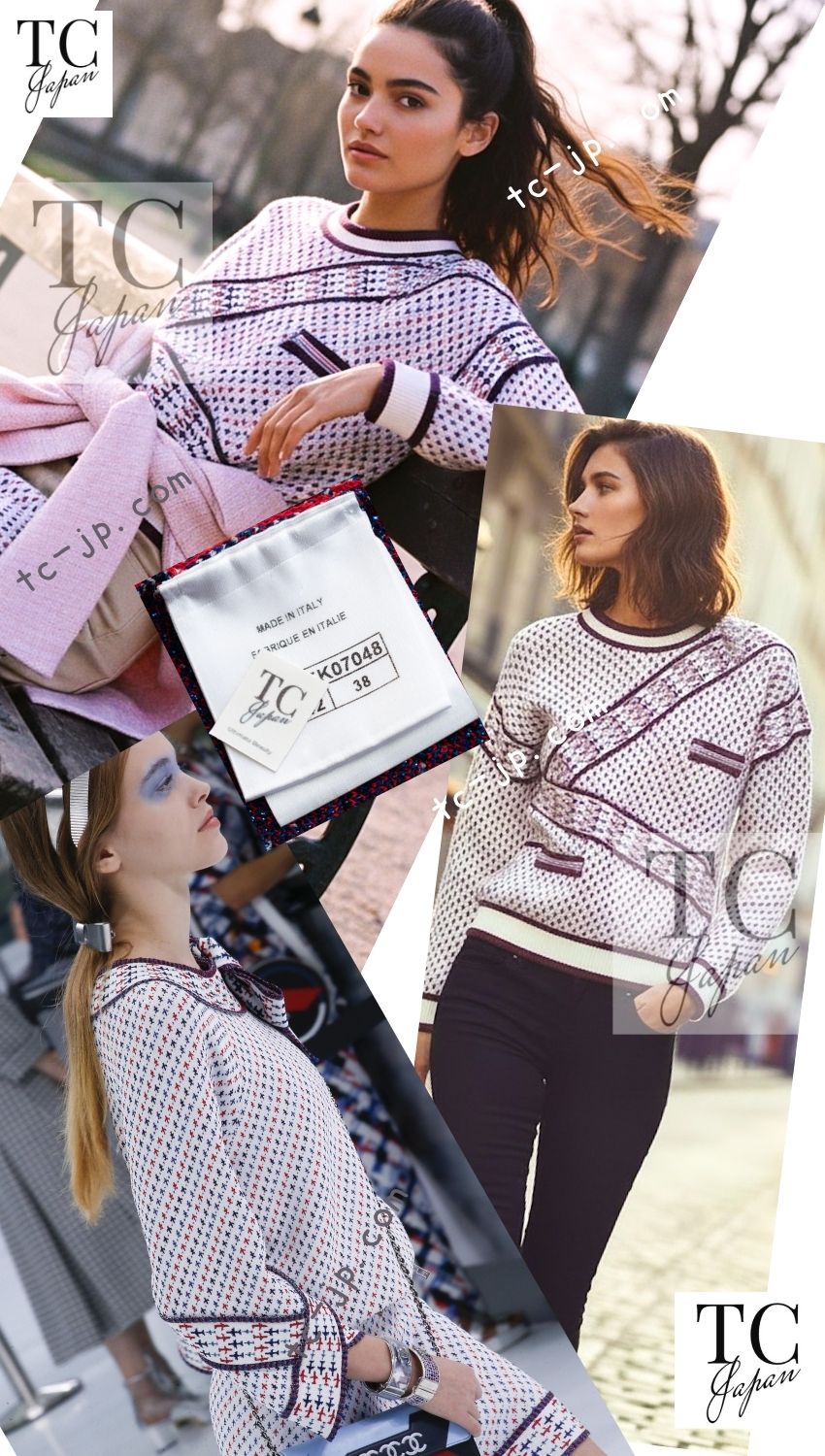CHANEL 16S White Red Blue Tricolor Airplane Tops Sweater 38 シャネル ホワイト レッド ブルー 飛行機 ニット セーター トレーナー 即発