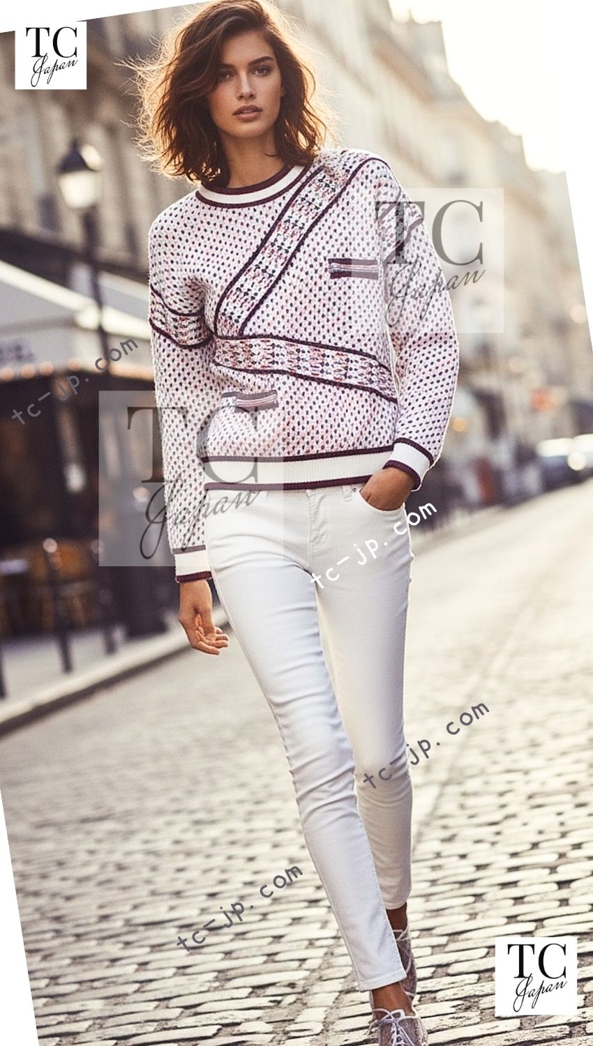 CHANEL 16S White Red Blue Tricolor Airplane Tops Sweater 38 シャネル ホワイト レッド ブルー 飛行機 ニット セーター トレーナー 即発