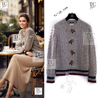 CHANEL 15PF Gray Wool Cashmere Mohair Floral Embellished Knit Sweater 38 シャネル グレー ウール カシミヤ モヘア フラワー ニット セーター 即発