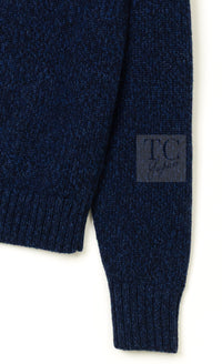 CHANEL 22A Navy Pink Coco Mark Cashmere Knit Sweater CC Logo Gripox Buttons 12