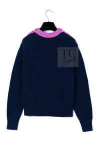 シャネル セーター CHANEL 22A ネイビー ピンク ココ マーク カシミヤ 100% ニット CC グリポワ宝石ボタン 34 36 38