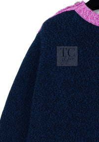 シャネル セーター CHANEL 22A ネイビー ピンク ココ マーク カシミヤ 100% ニット CC グリポワ宝石ボタン 34 36 38
