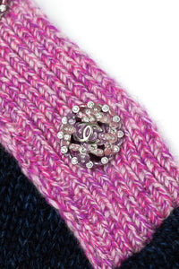CHANEL 22A Navy Pink Coco Mark Cashmere Knit Sweater CC Logo Gripox Buttons 6