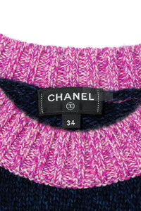 CHANEL 22A Navy Pink Coco Mark Cashmere Knit Sweater CC Logo Gripox Buttons 9