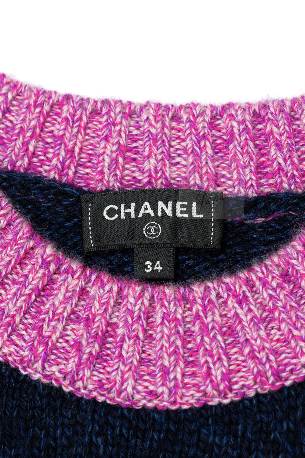 CHANEL 22A Navy Pink Coco Mark Cashmere Knit Sweater CC Logo Gripox Buttons 9