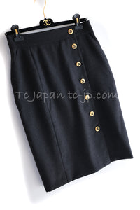 CHANEL 92A Vintage Charcoal Gray Gold Big CC Button Wool Wrap Skirt 42 シャネル ヴィンテージ 貴重 チャコール グレー ウール ビッグ CC 立体ボタン ラップ巻き スカート 即発