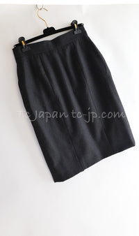 CHANEL 92A Vintage Charcoal Gray Gold Big CC Button Wool Wrap Skirt 42 シャネル ヴィンテージ 貴重 チャコール グレー ウール ビッグ CC 立体ボタン ラップ巻き スカート 即発