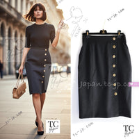 CHANEL 92A Vintage Charcoal Gray Gold Big CC Button Wool Wrap Skirt 42 シャネル ヴィンテージ 貴重 チャコール グレー ウール ビッグ CC 立体ボタン ラップ巻き スカート 即発