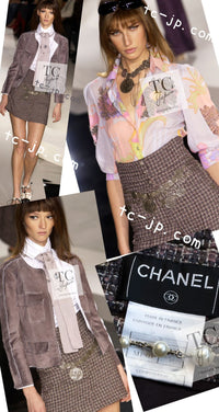 CHANEL 03S Brown Beige Pink Linen Cotton Tweed Skirt 38 シャネル ブラウン ベージュ ピンク リネン コットン ツイード スカート 即発