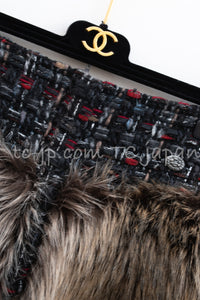 CHANEL 10A Black Red Wool Lesage Tweed Fantasy Fur Mini Skirt 34 シャネル ブラック レッド ウール ルサージュ ファンタジー ファー ミニ スカート 即発