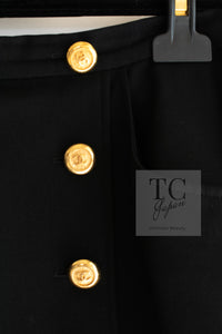CHANEL 92A Vintage Black Gold CC Button Wool 100 Skirt 40 42 シャネル ヴィンテージ 貴重 ブラック ウール 100 CC ゴールドボタン スカート 即発